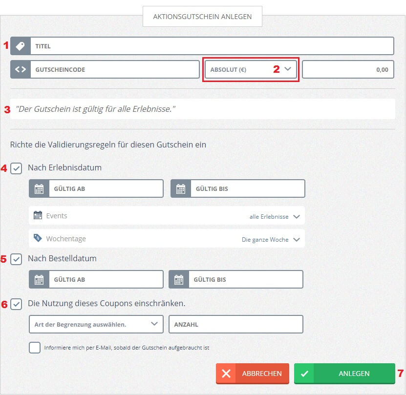 Aktionsgutscheine verkaufen_Konfiguration