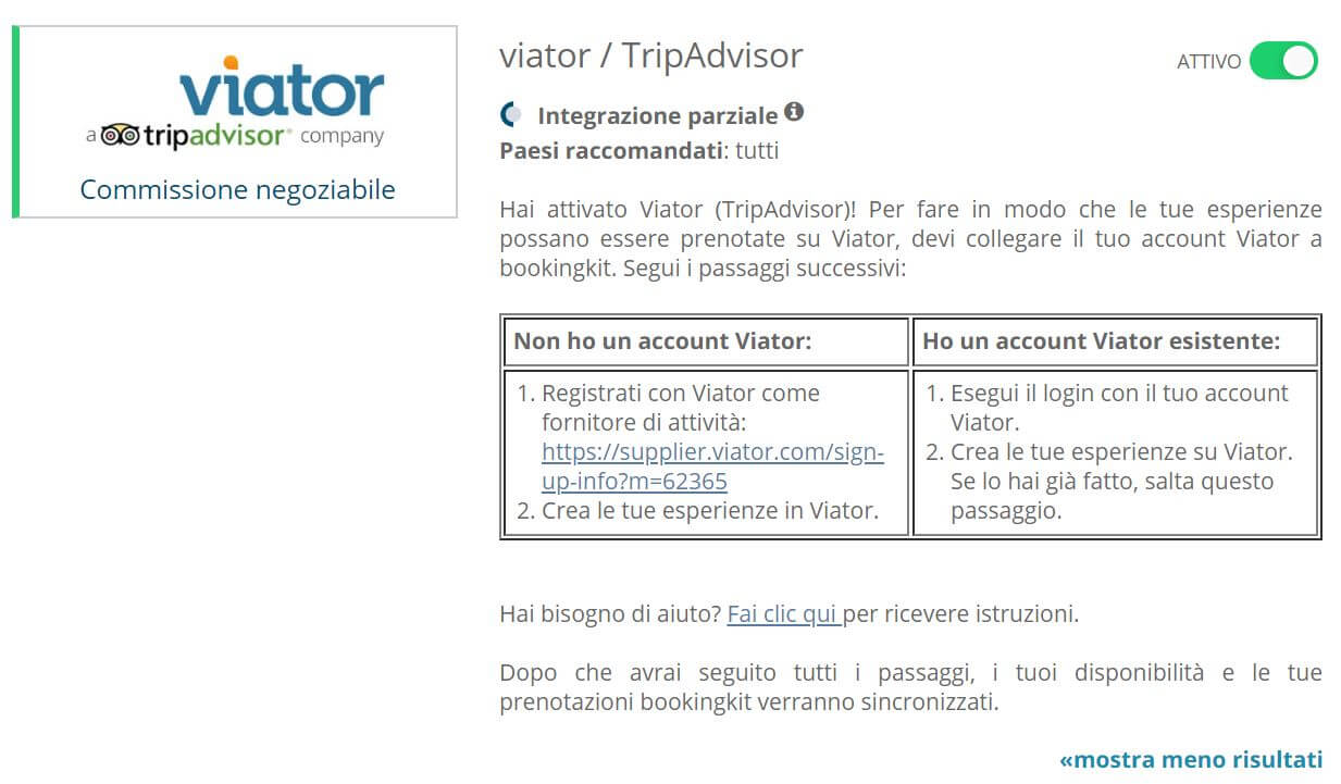 viator attivazione bookingkit