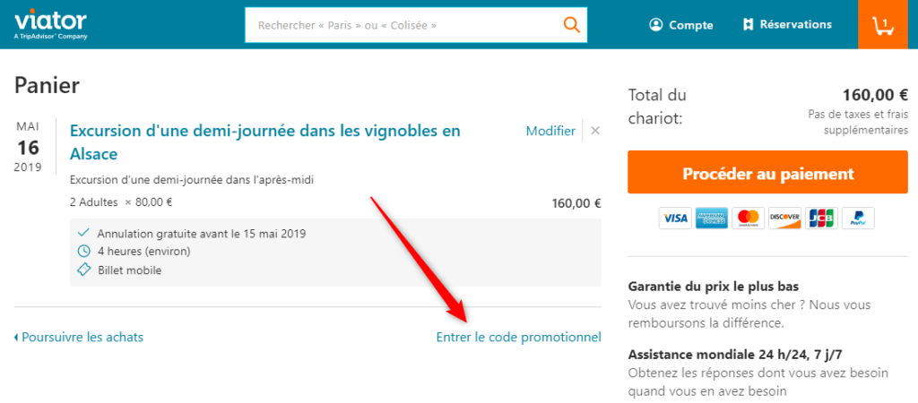 Le guide complet d'utilisation de Viator: enregister un code promotionnel