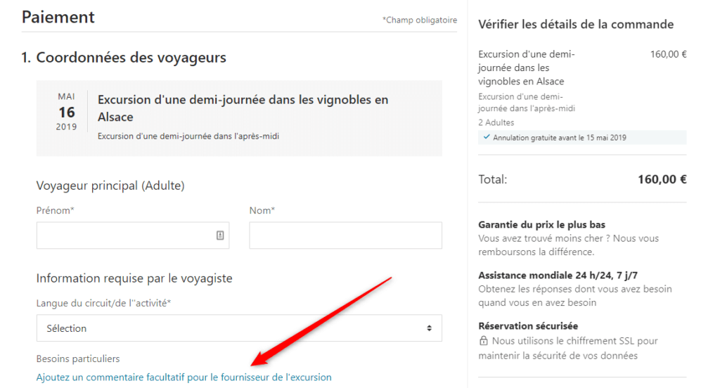 Comment ajouter des demandes spéciales à sa réservation directement sur Viator